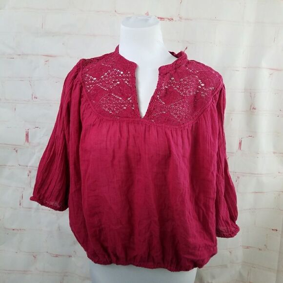3/$25 Lucky Brand dark pink boho flowy top large - Picture 1 of 6